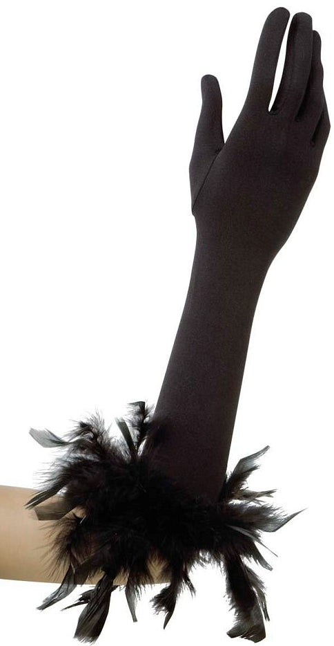 Schwarze Elastan-Handschuhe mit Federn – Kostüme.com